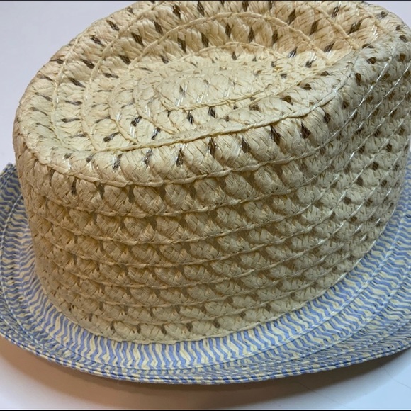 BOYS BLUE TAN RIBBON FEDORA WOVEN HAT - Picture 6 of 7